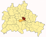 Karte von Berlin mit Stadtteil Friedrichshain im Bezirk Friedrichshain-Kreuzberg