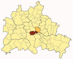 Karte von Berlin mit Stadtteil Kreuzberg im Bezirk Friedrichshain-Kreuzberg